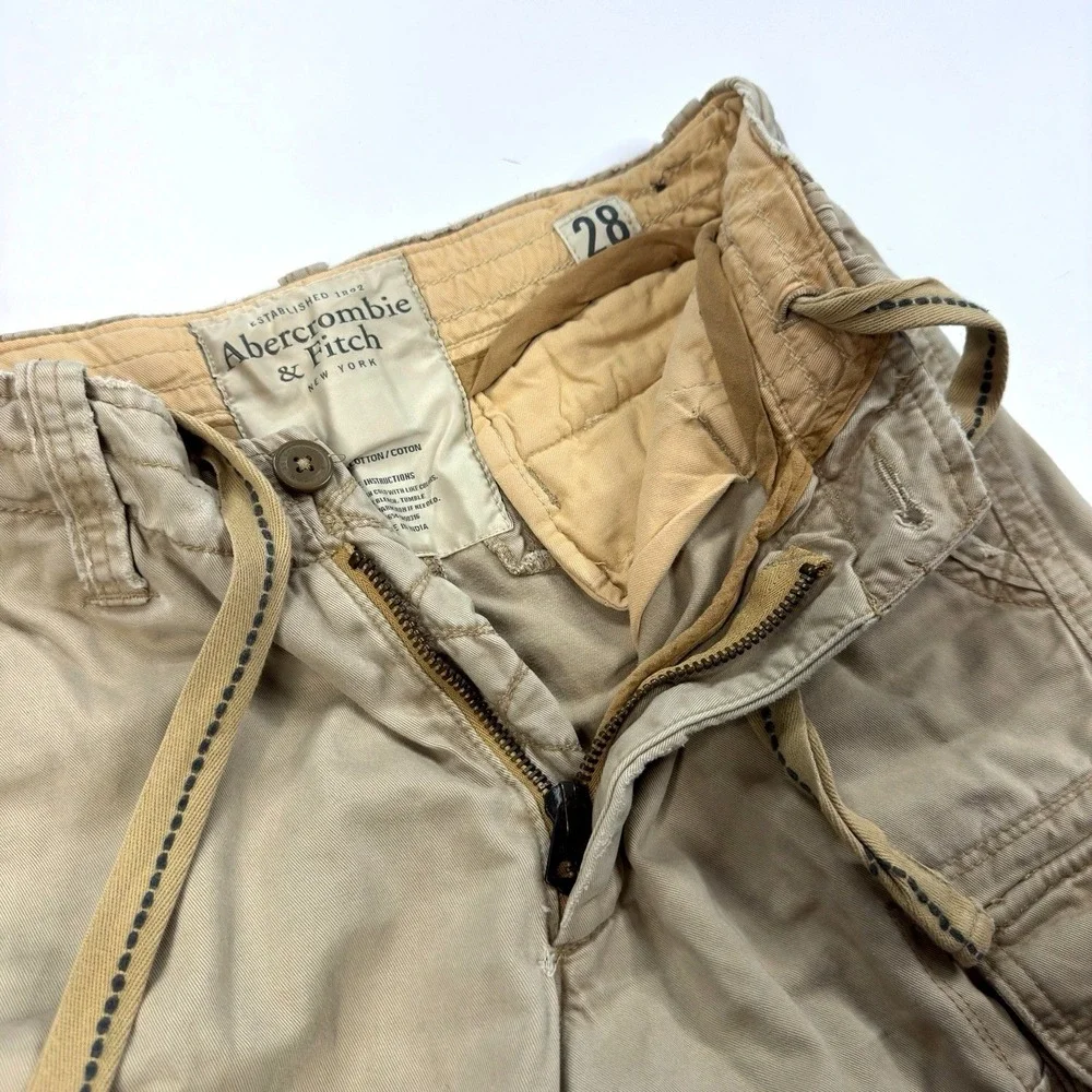 Vintage Y2K Abercrombie & Fitch Cargo Shorts‎ Mens Size 28 Tan Camo Drawstring